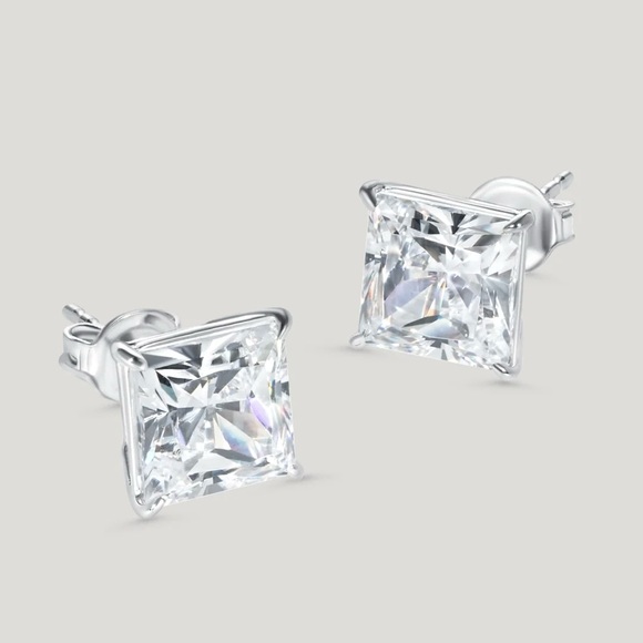 CARAT LONDON 9K White Gold Chester Princess Stud Earrings, 3ct - Picture 6 of 6